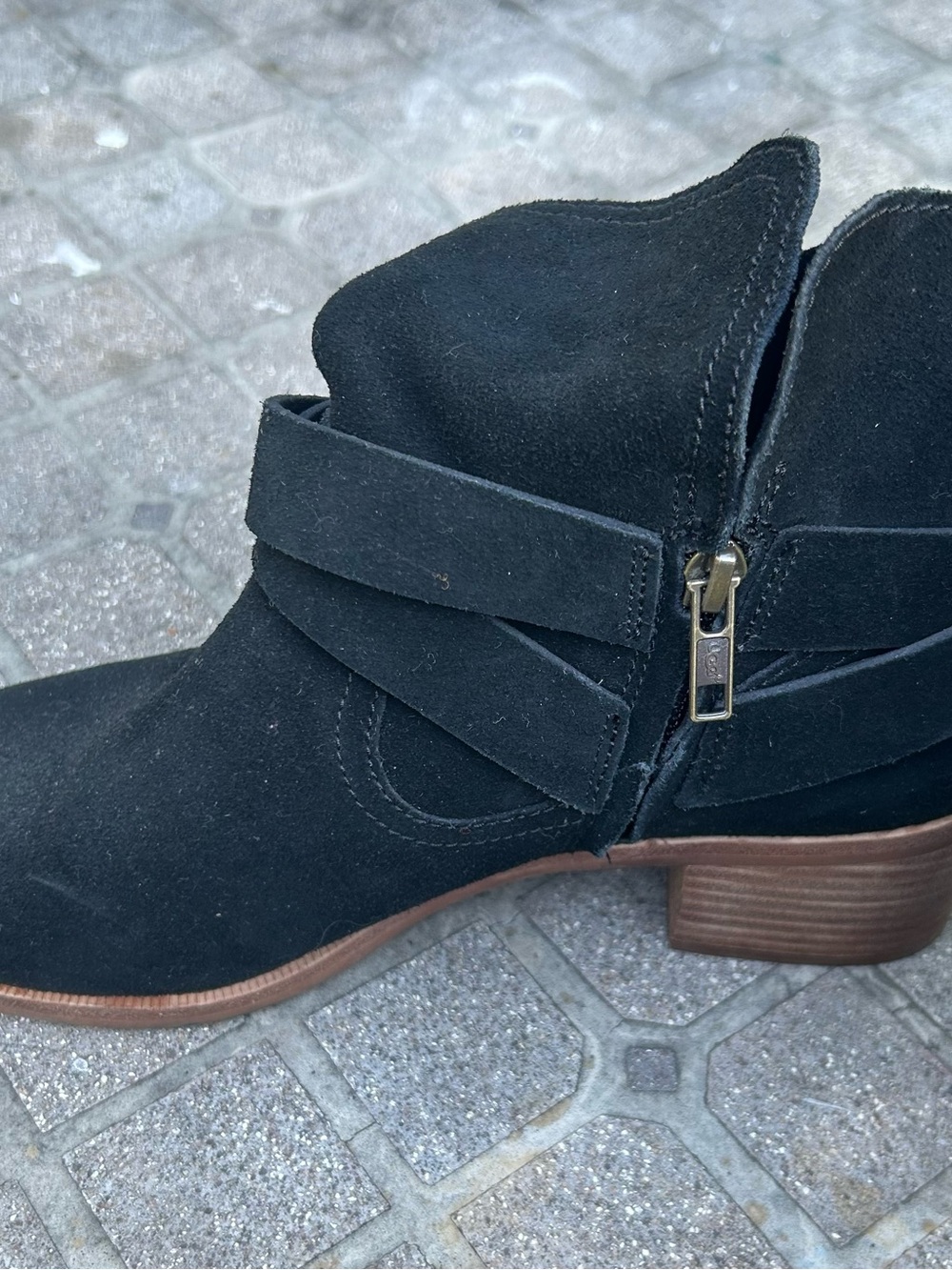 UGG Elora Black Suede Ankle Boots with Crisscross Strap Size 9 - Picture 9 of 13